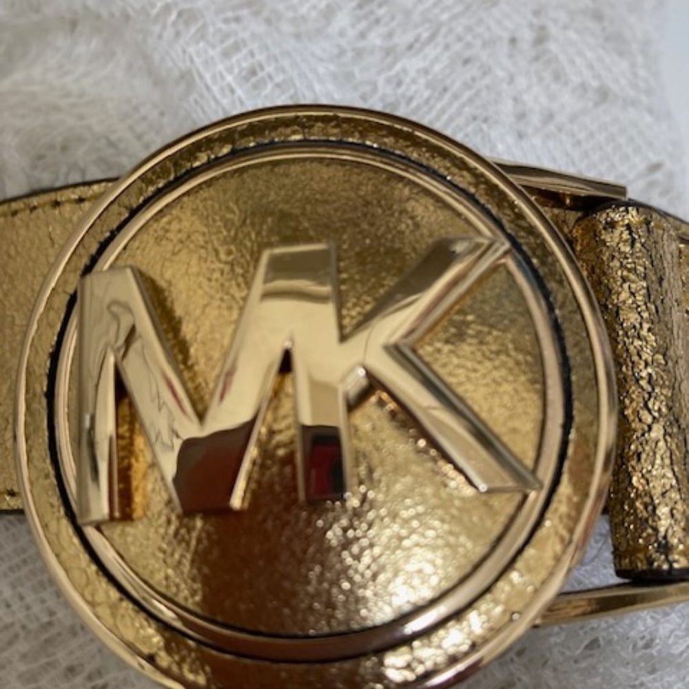 MK Michael Kors gold metallic leather belt, size L